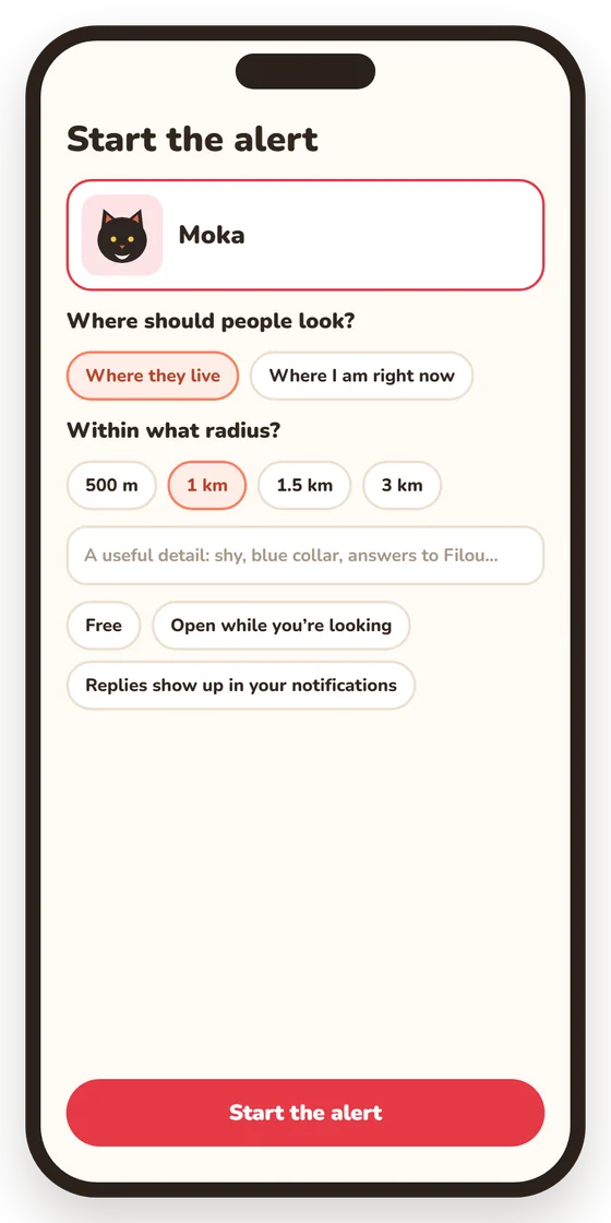 App screen: Start the alert